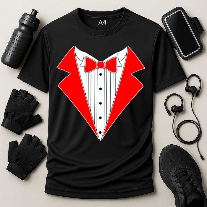 Red Tuxedo Wedding Tux Cooling Performance Crew T-Shirt
