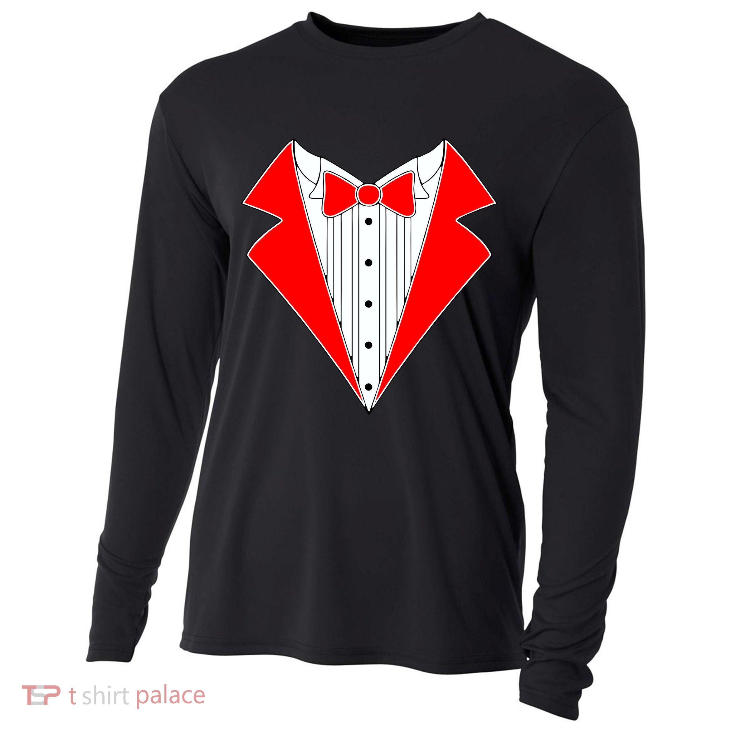 Red Tuxedo Wedding Tux Cooling Performance Long Sleeve Crew