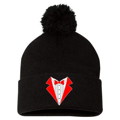 Red Tuxedo Wedding Tux Pom Pom 12in Knit Beanie
