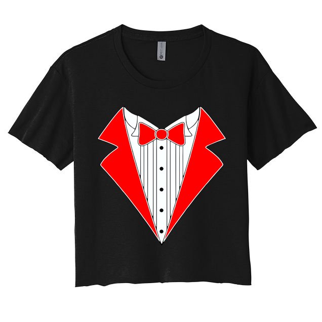 Red Tuxedo Wedding Tux Crop Top