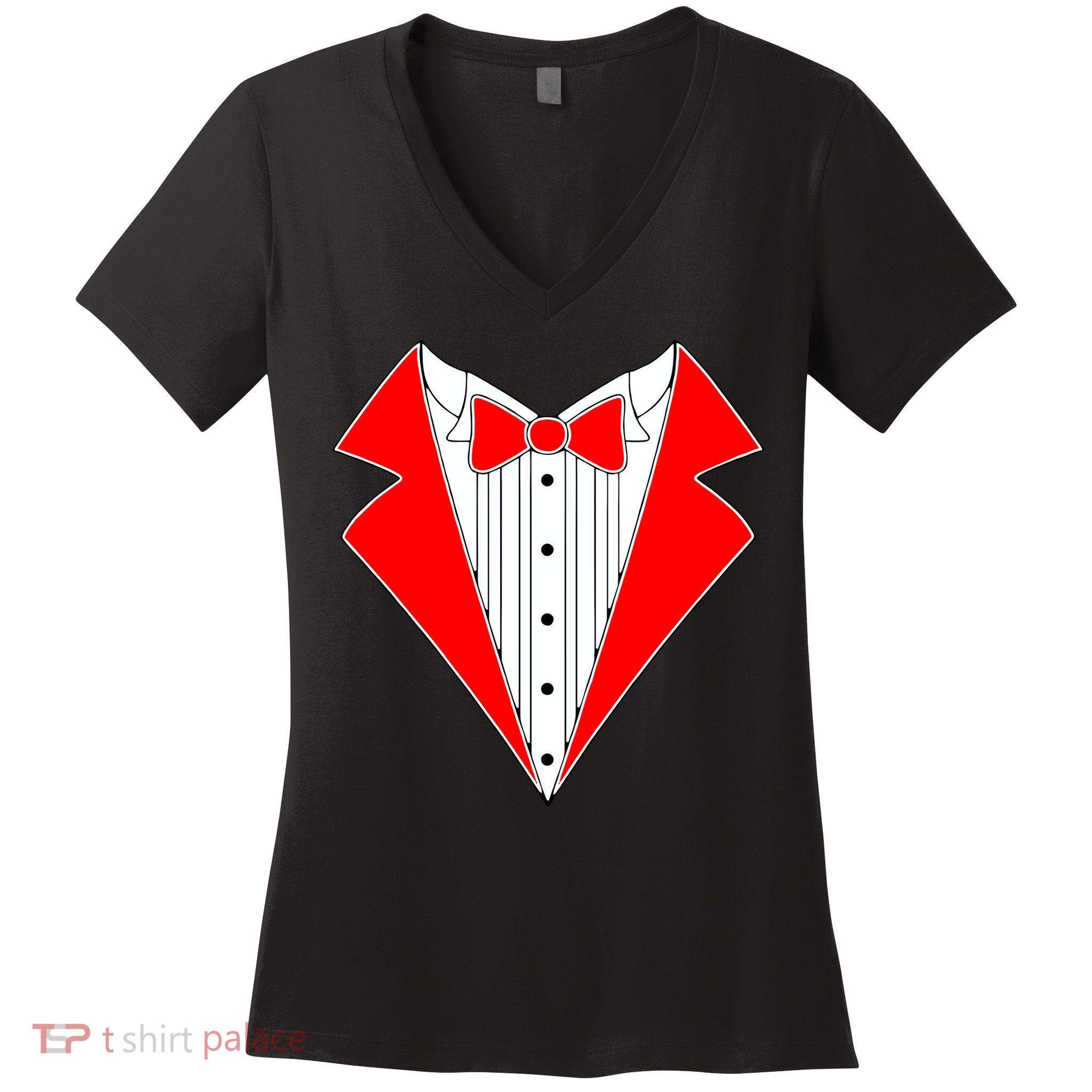 Red Tuxedo Wedding Tux Women's V-Neck T-Shirt