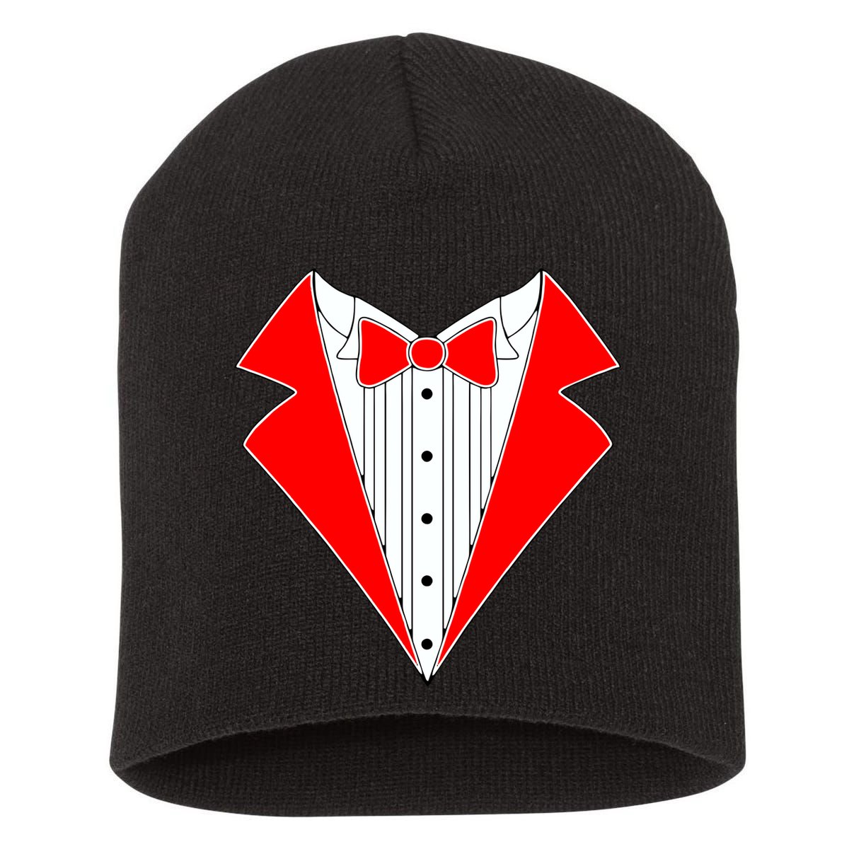 Red Tuxedo Wedding Tux Short Acrylic Beanie