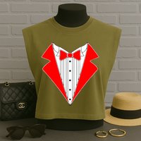Red Tuxedo Wedding Tux Garment-Dyed Women's Muscle Tee