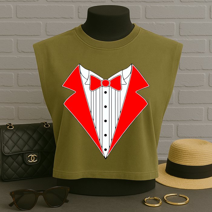 Red Tuxedo Wedding Tux Garment-Dyed Women's Muscle Tee