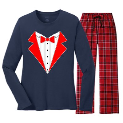 Red Tuxedo Wedding Tux Women's Long Sleeve Flannel Pajama Set 