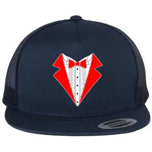 Red Tuxedo Wedding Tux Flat Bill Trucker Hat