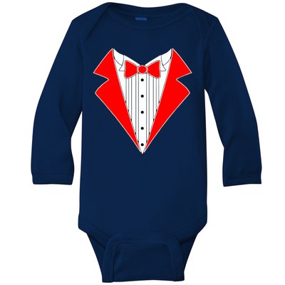 Red Tuxedo Wedding Tux Baby Long Sleeve Bodysuit