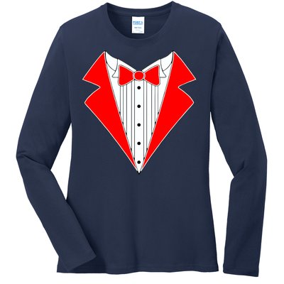 Red Tuxedo Wedding Tux Ladies Long Sleeve Shirt