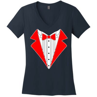 Red Tuxedo Wedding Tux Women's V-Neck T-Shirt