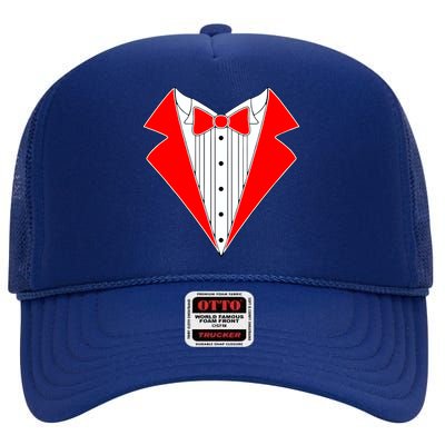 Red Tuxedo Wedding Tux High Crown Mesh Back Trucker Hat