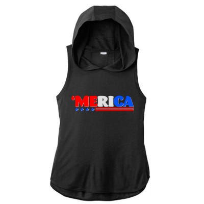 Red White & Blue 'Merica 4th Of July Ladies PosiCharge Tri-Blend Wicking Draft Hoodie Tank