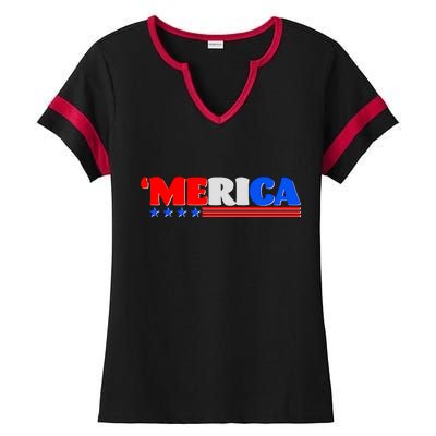 Red White & Blue 'Merica 4th Of July Ladies Halftime Notch Neck Tee