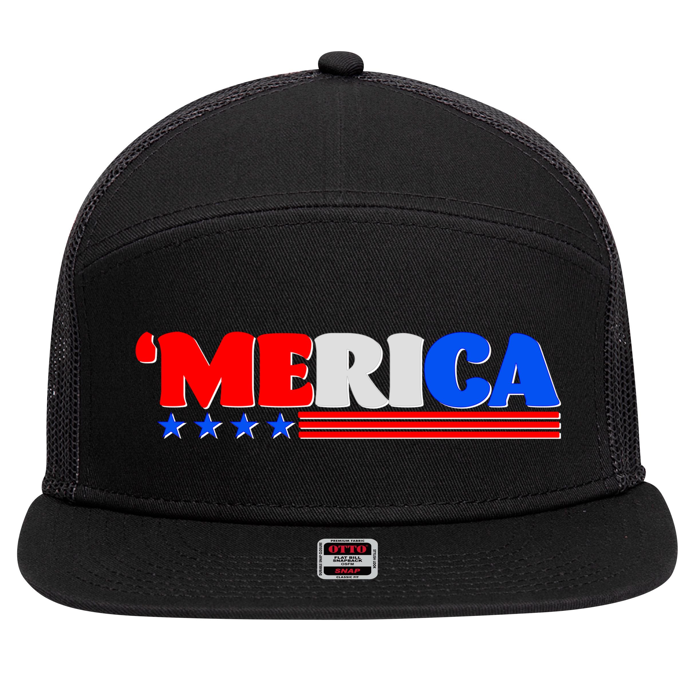 Red White & Blue 'Merica 4th Of July 7 Panel Mesh Trucker Snapback Hat