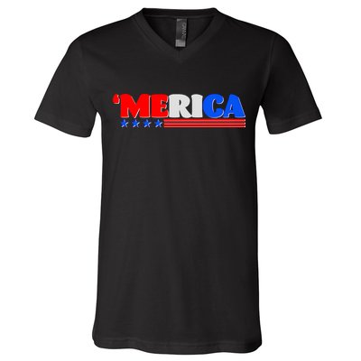Red White & Blue 'Merica 4th Of July V-Neck T-Shirt