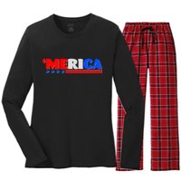 Red White & Blue 'Merica 4th Of July Women's Long Sleeve Flannel Pajama Set 