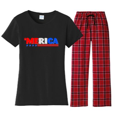 Red White & Blue 'Merica 4th Of July Women's Flannel Pajama Set