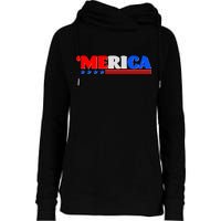 Red White & Blue 'Merica 4th Of July Womens Funnel Neck Pullover Hood