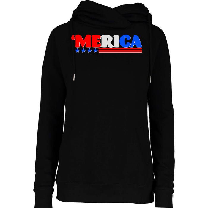 Red White & Blue 'Merica 4th Of July Womens Funnel Neck Pullover Hood