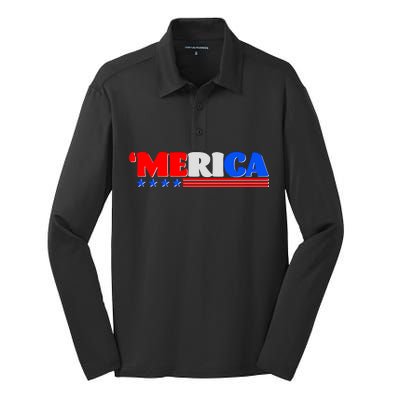 Red White & Blue 'Merica 4th Of July Silk Touch Performance Long Sleeve Polo