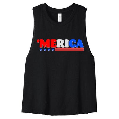 Red White & Blue 'Merica 4th Of July Women's Racerback Cropped Tank