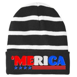 Red White & Blue 'Merica 4th Of July Striped Beanie with Solid Band