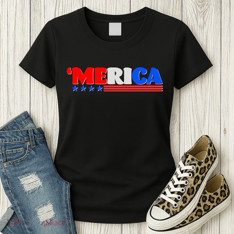 Red White & Blue 'Merica 4th Of July Womens T-Shirt