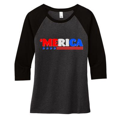 Red White & Blue 'Merica 4th Of July Women's Tri-Blend 3/4-Sleeve Raglan Shirt