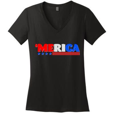 Red White & Blue 'Merica 4th Of July Women's V-Neck T-Shirt