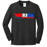 Red White & Blue 'Merica 4th Of July Kids Long Sleeve Shirt