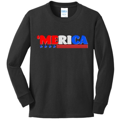 Red White & Blue 'Merica 4th Of July Kids Long Sleeve Shirt