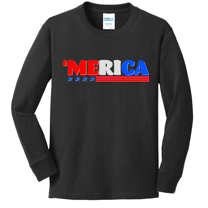 Red White & Blue 'Merica 4th Of July Kids Long Sleeve Shirt