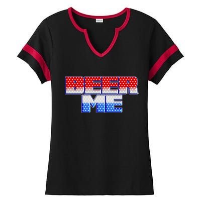 Red White And Blue Beer Me Ladies Halftime Notch Neck Tee