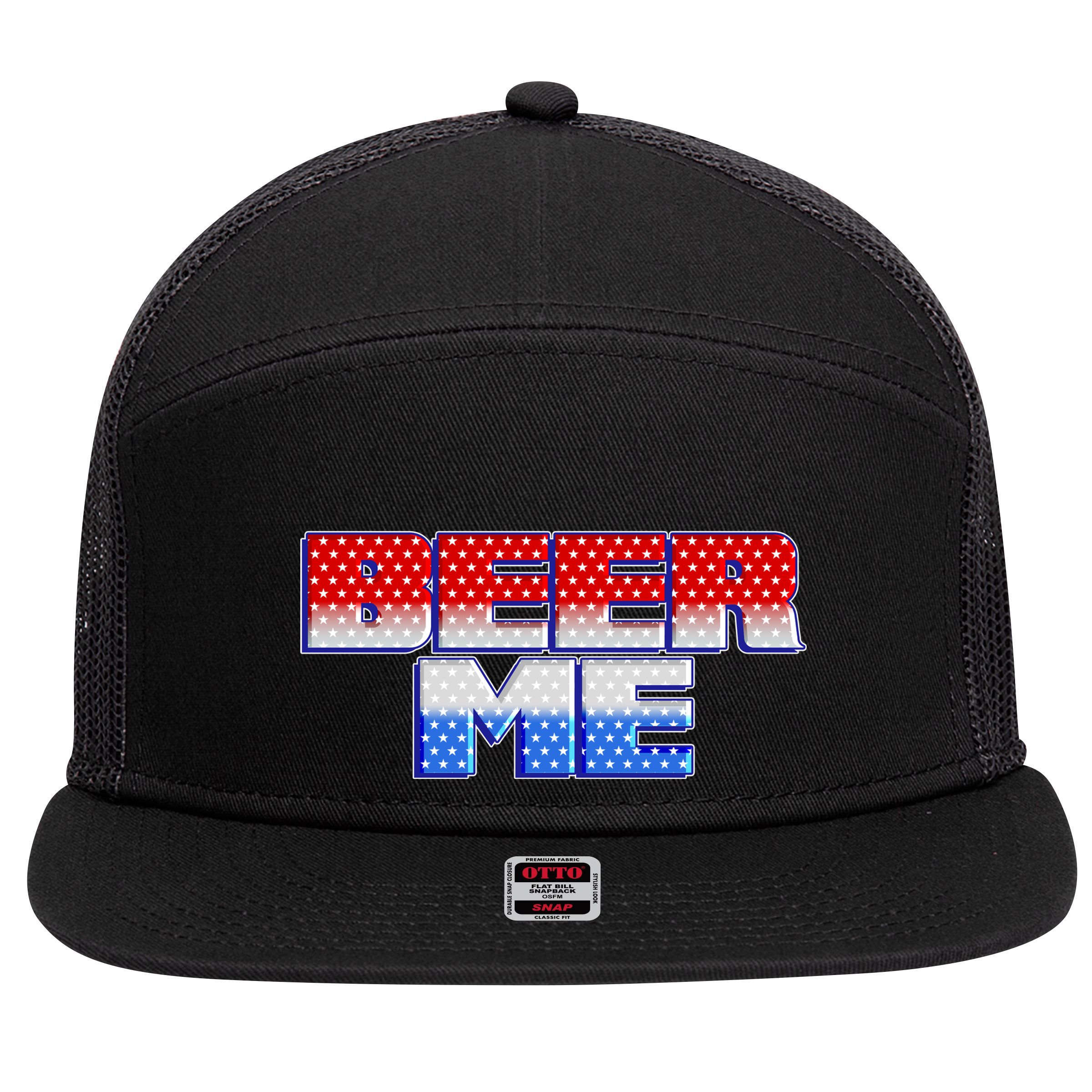 Red White And Blue Beer Me 7 Panel Mesh Trucker Snapback Hat