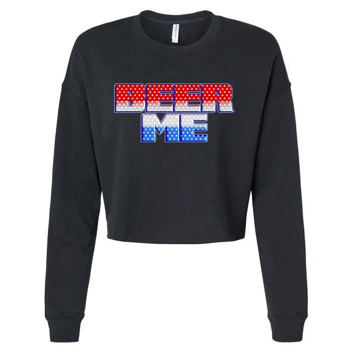 Red White And Blue Beer Me Cropped Pullover Crew