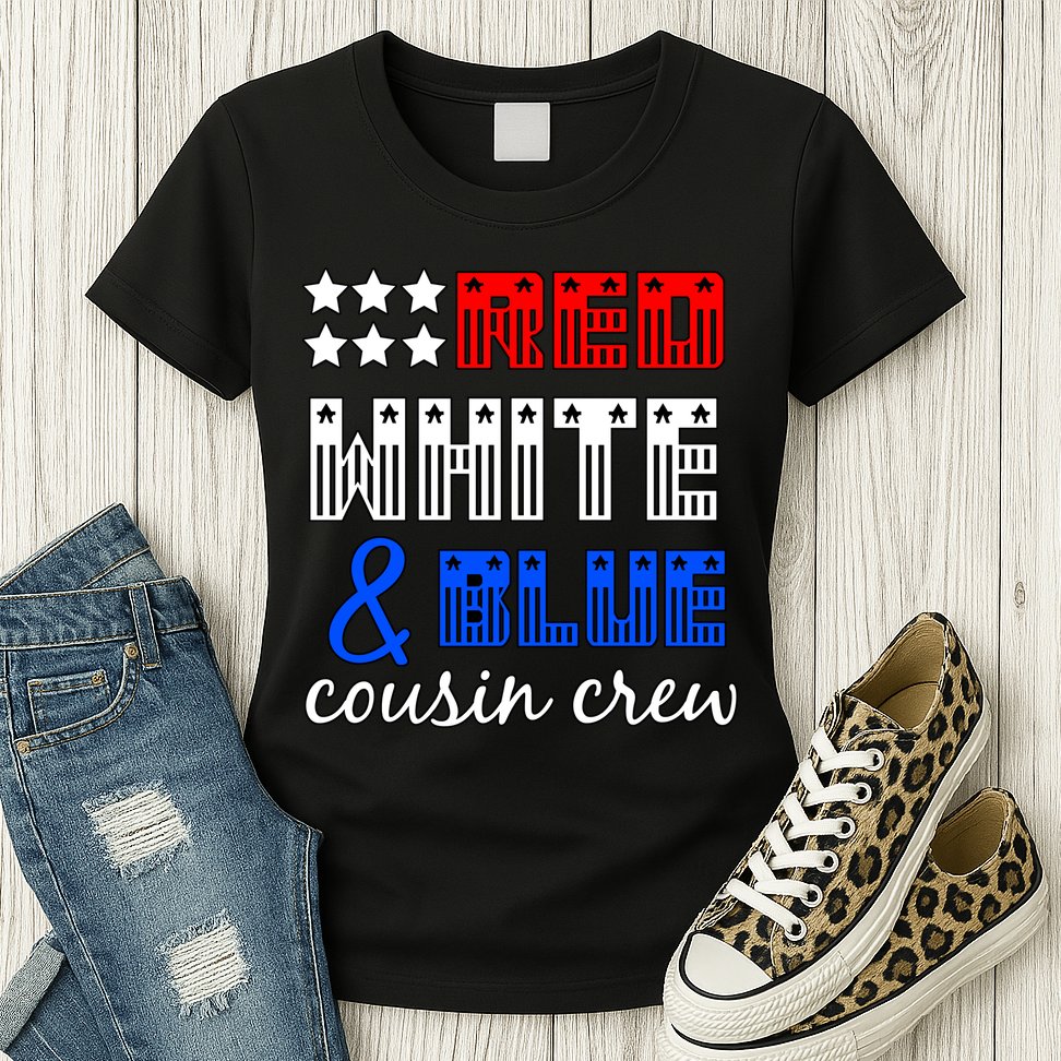 Red White And Blue Cousin Crew Womens T-Shirt