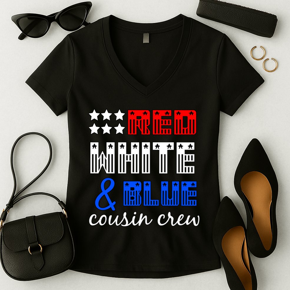 Red White And Blue Cousin Crew Women's V-Neck T-Shirt
