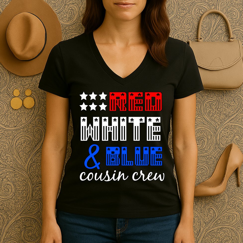 Red White And Blue Cousin Crew Women's V-Neck T-Shirt