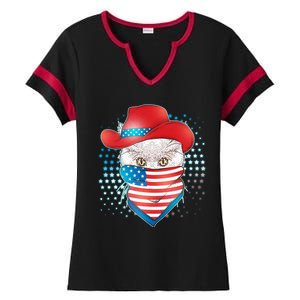 Red White and Blue Cowboy Cat Ladies Halftime Notch Neck Tee