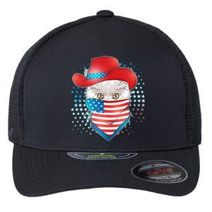 Red White and Blue Cowboy Cat Flexfit Unipanel Trucker Cap