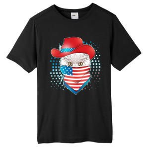 Red White and Blue Cowboy Cat Tall Fusion ChromaSoft Performance T-Shirt