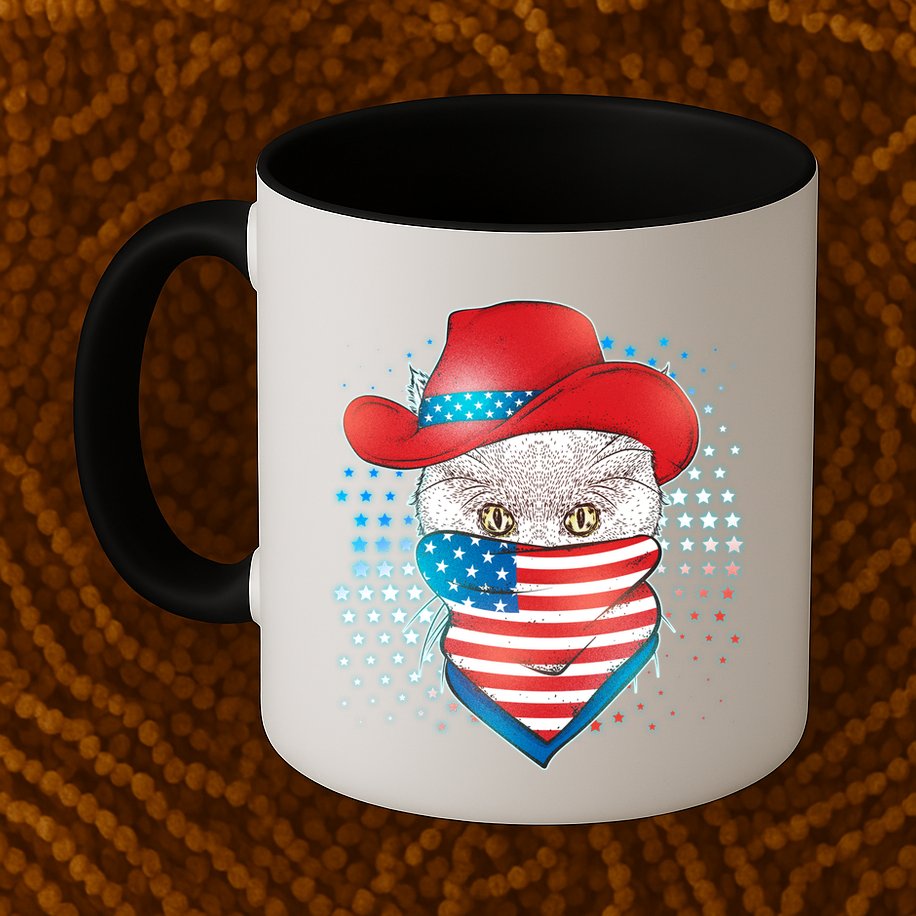 Red White and Blue Cowboy Cat Mug