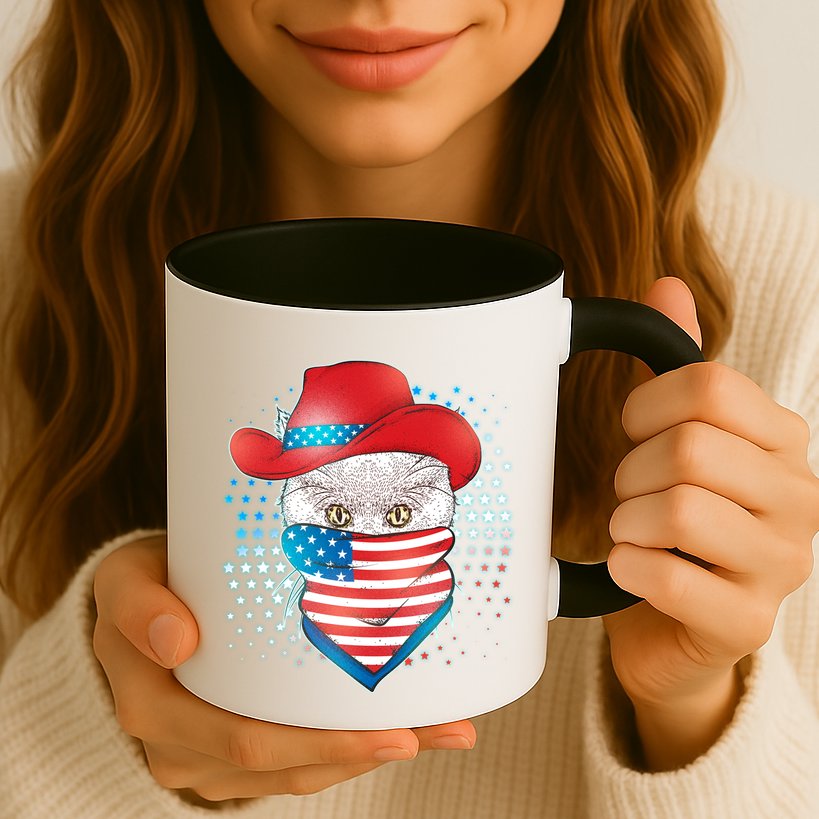 Red White and Blue Cowboy Cat Mug