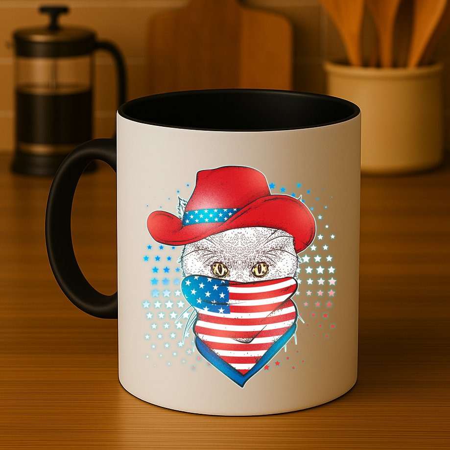 Red White and Blue Cowboy Cat Mug