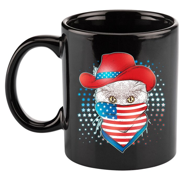Red White and Blue Cowboy Cat 11oz C Handle Ceramic Mug