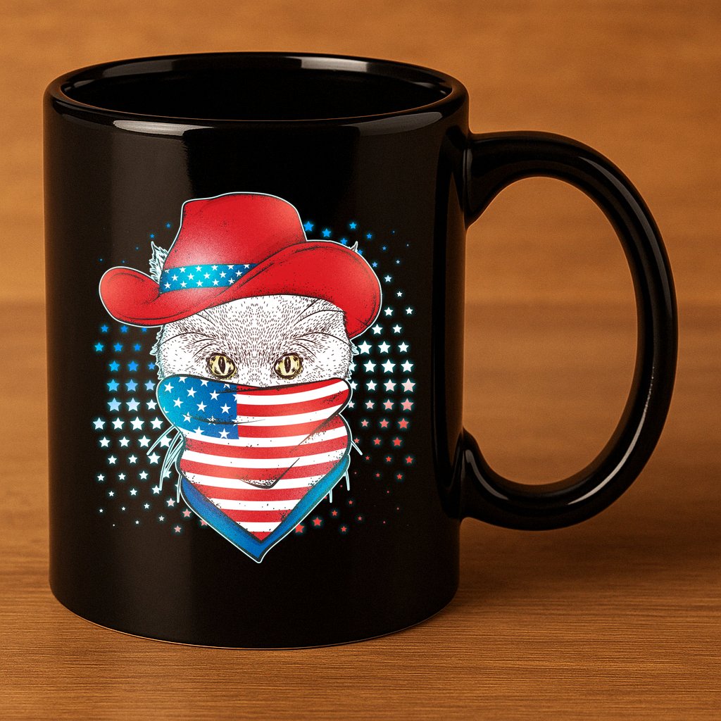 Red White and Blue Cowboy Cat 11oz C Handle Ceramic Mug