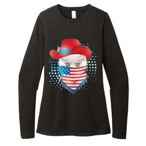 Red White and Blue Cowboy Cat Womens CVC Long Sleeve Shirt