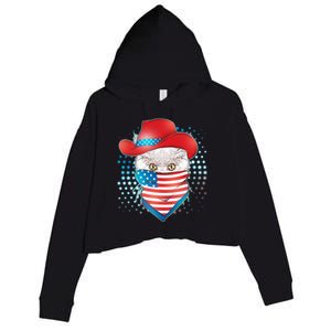 Red White and Blue Cowboy Cat Crop Fleece Hoodie