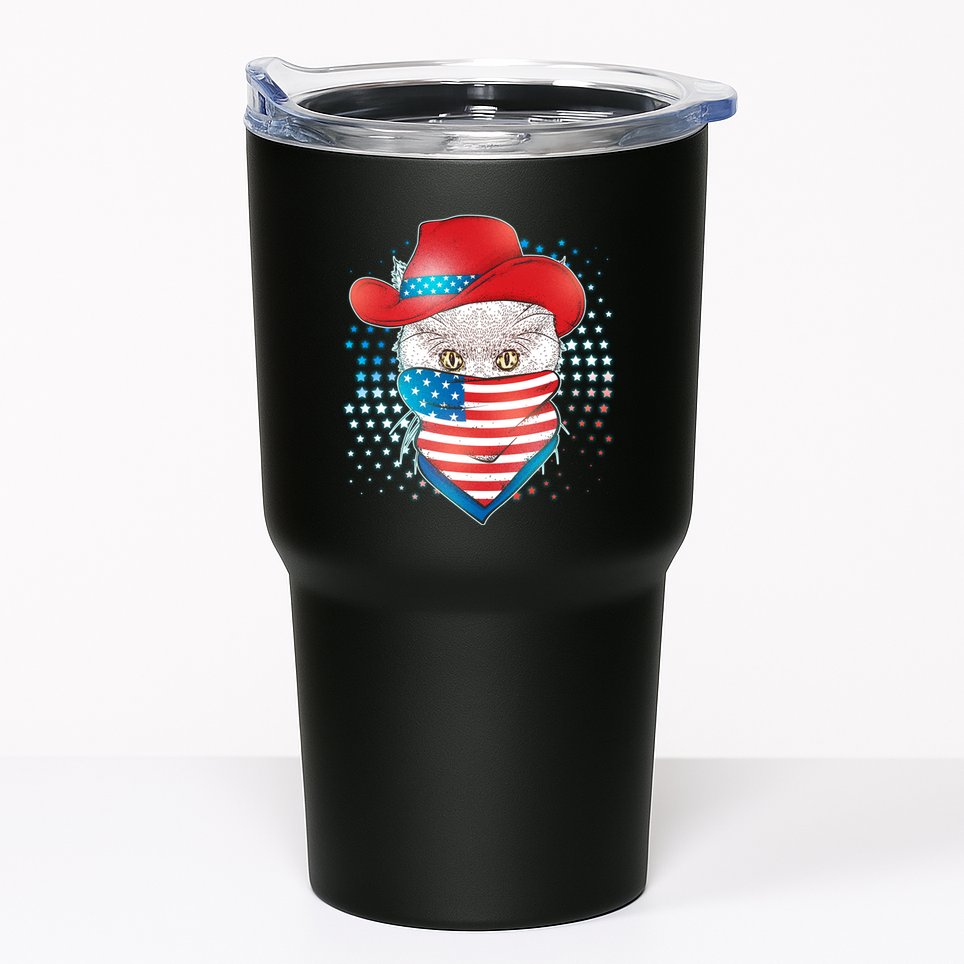 Red White and Blue Cowboy Cat Tumbler