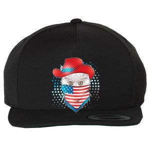 Red White and Blue Cowboy Cat Wool Snapback Cap