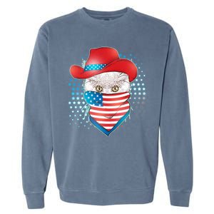 Red White and Blue Cowboy Cat Garment-Dyed Sweatshirt